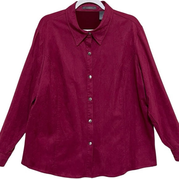 Liz Claiborne Faux Suede Raspberry Snap Button Top Layering Fall Chic Size 2X - Picture 6 of 16